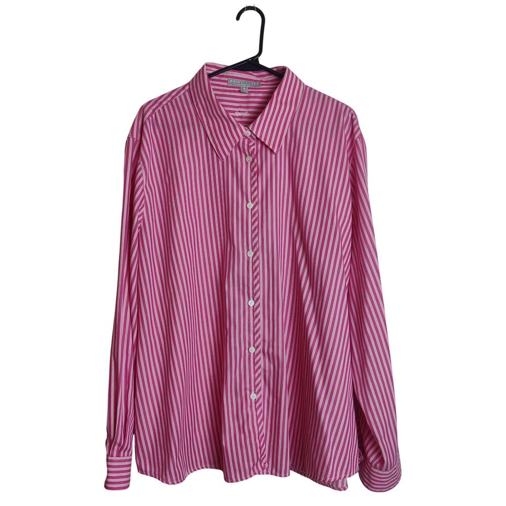 Foxcroft Wrinkle Free Shaped Fit Pink Candy Striped Button Up Shirt 24W Preppy